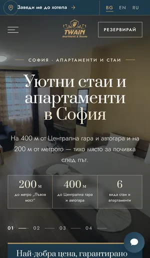 Мобилен изглед на twainhotel.com